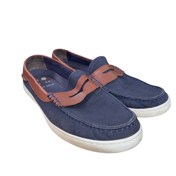 Cole Haan Nantucket 2.0 Penny Loafers Canvas/Leather Shoes Pre-Owned Mens 10M - Picture 3 of 17
